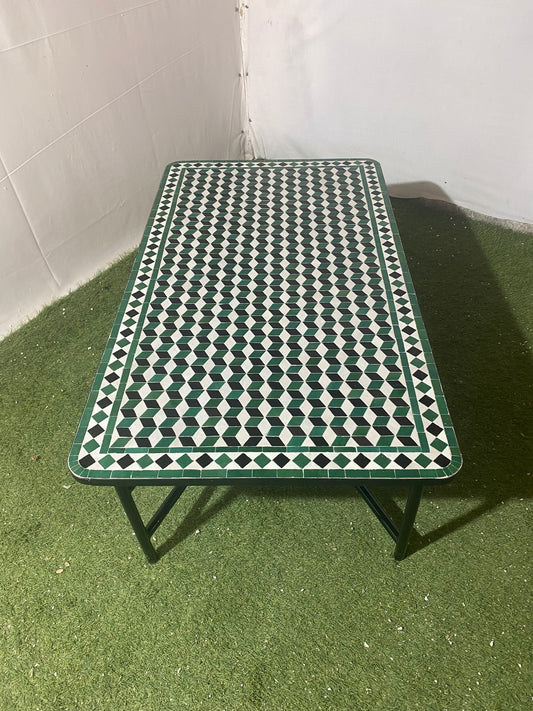 Handmade Moroccan Zellige Mosaic Table – Timeless Green & White Design
