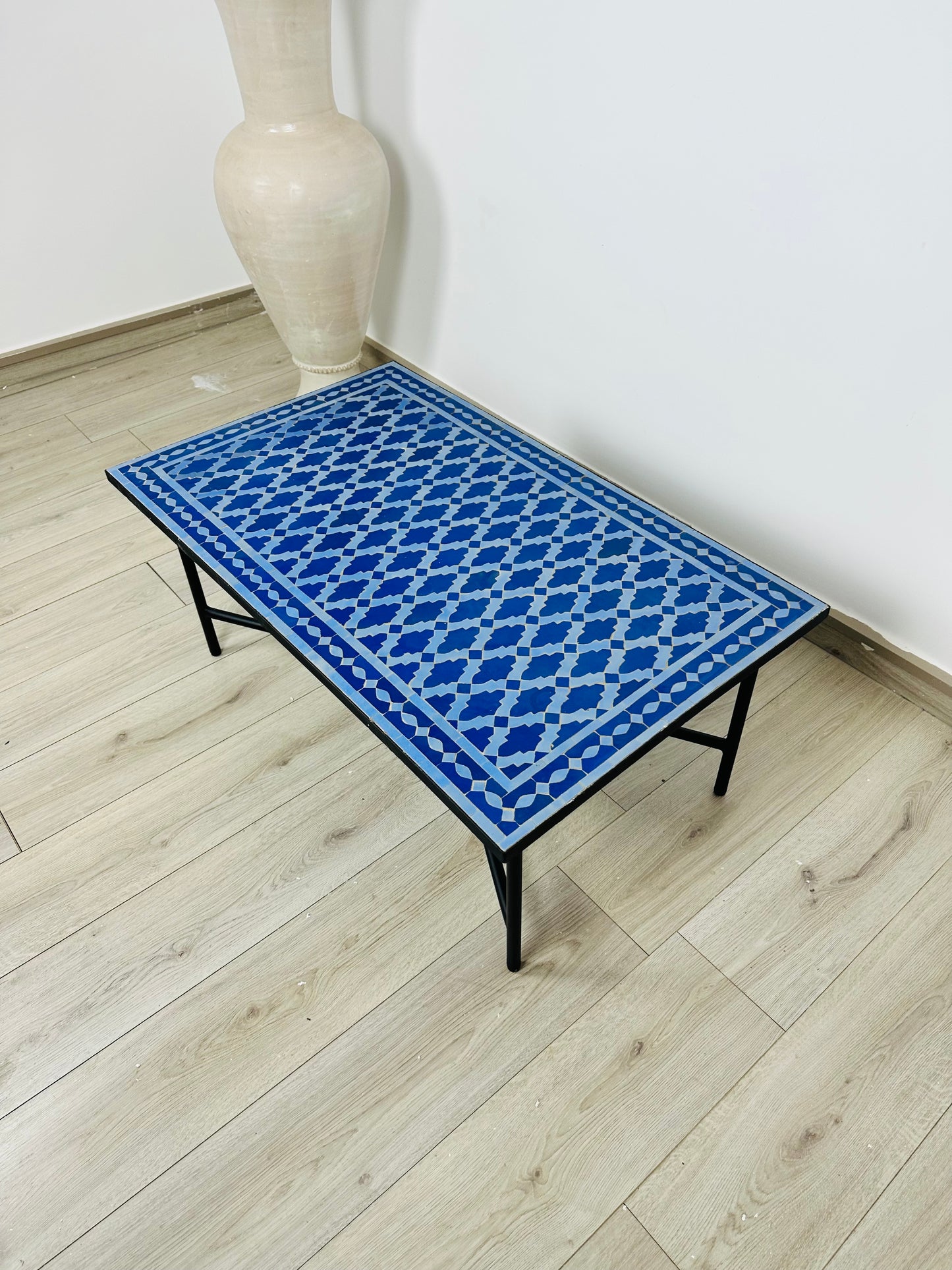Handmade Moroccan Zellige Mosaic Table – Deep Blue Elegance
