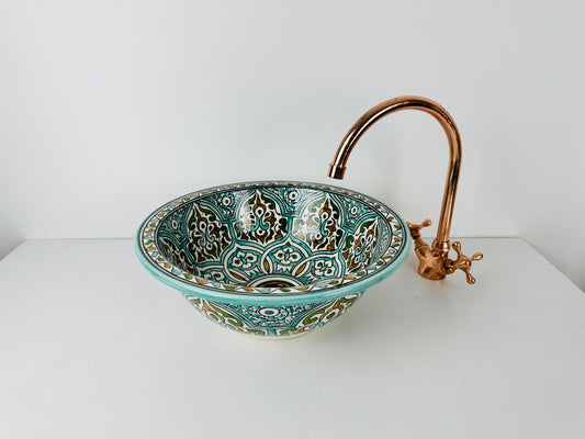 Teal Tranquility: Handcrafted Ceramic Sink with Multiple Colors