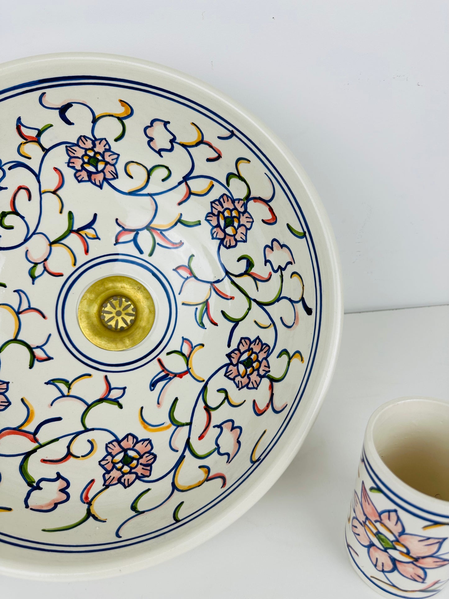 Blooming Garden Delight: Handcrafted Ceramic Sink with Colorful Floral Design