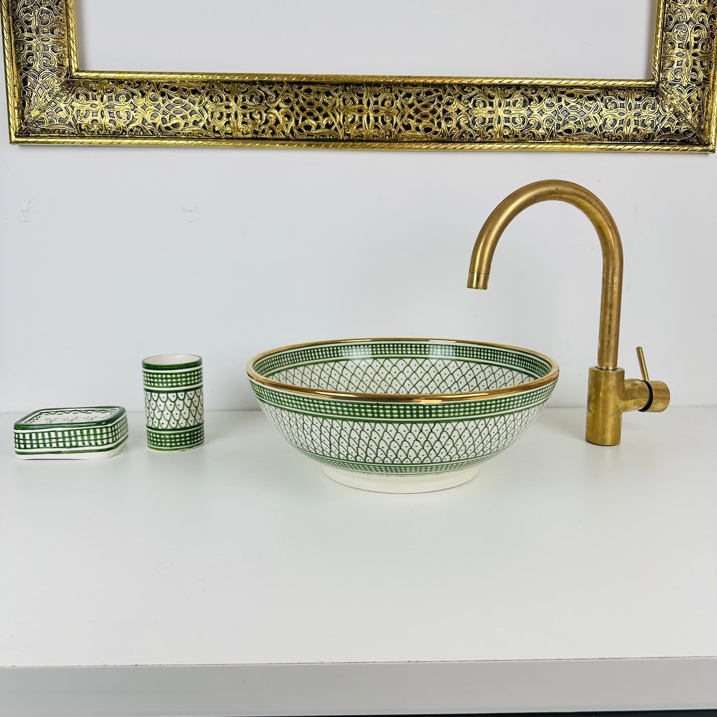 Golden Verde: Handcrafted Ceramic Sink in Green with 14k Gold