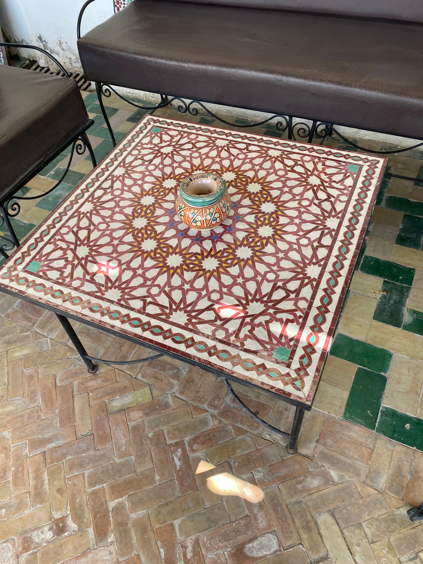 Handmade Moroccan Zellige Mosaic Coffee Table – Crimson Elegance