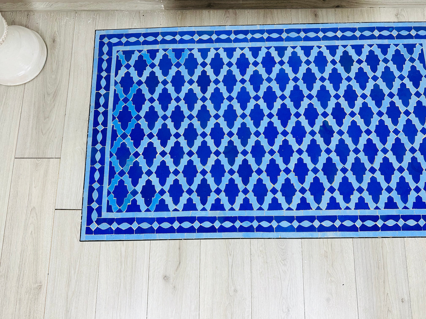 Handmade Moroccan Zellige Mosaic Table – Deep Blue Elegance