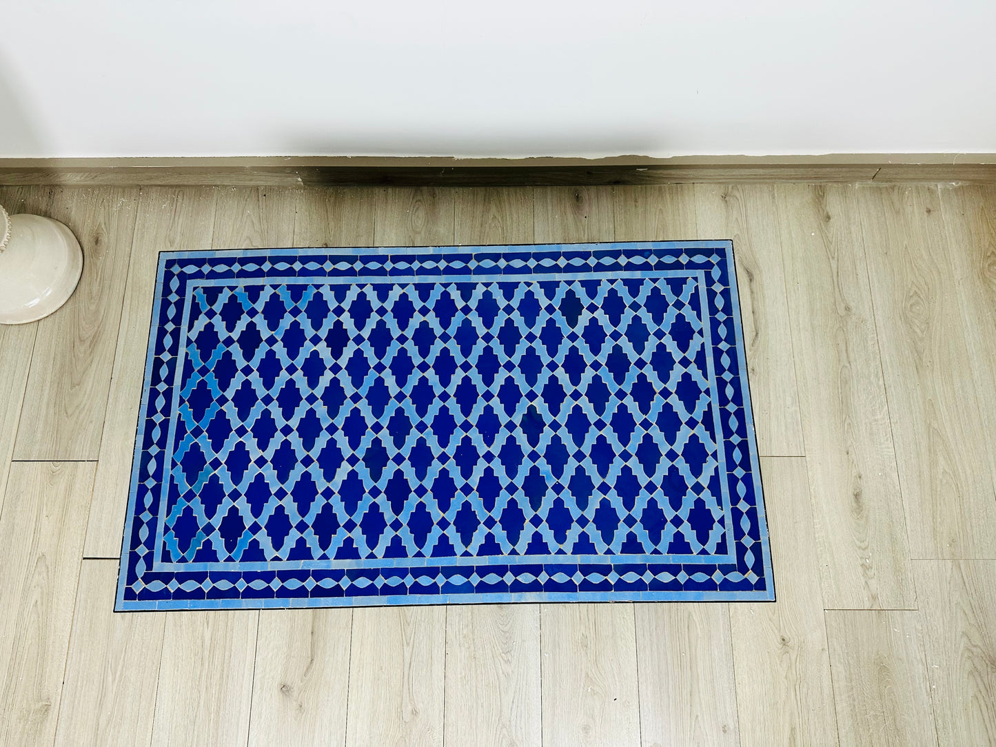 Handmade Moroccan Zellige Mosaic Table – Deep Blue Elegance