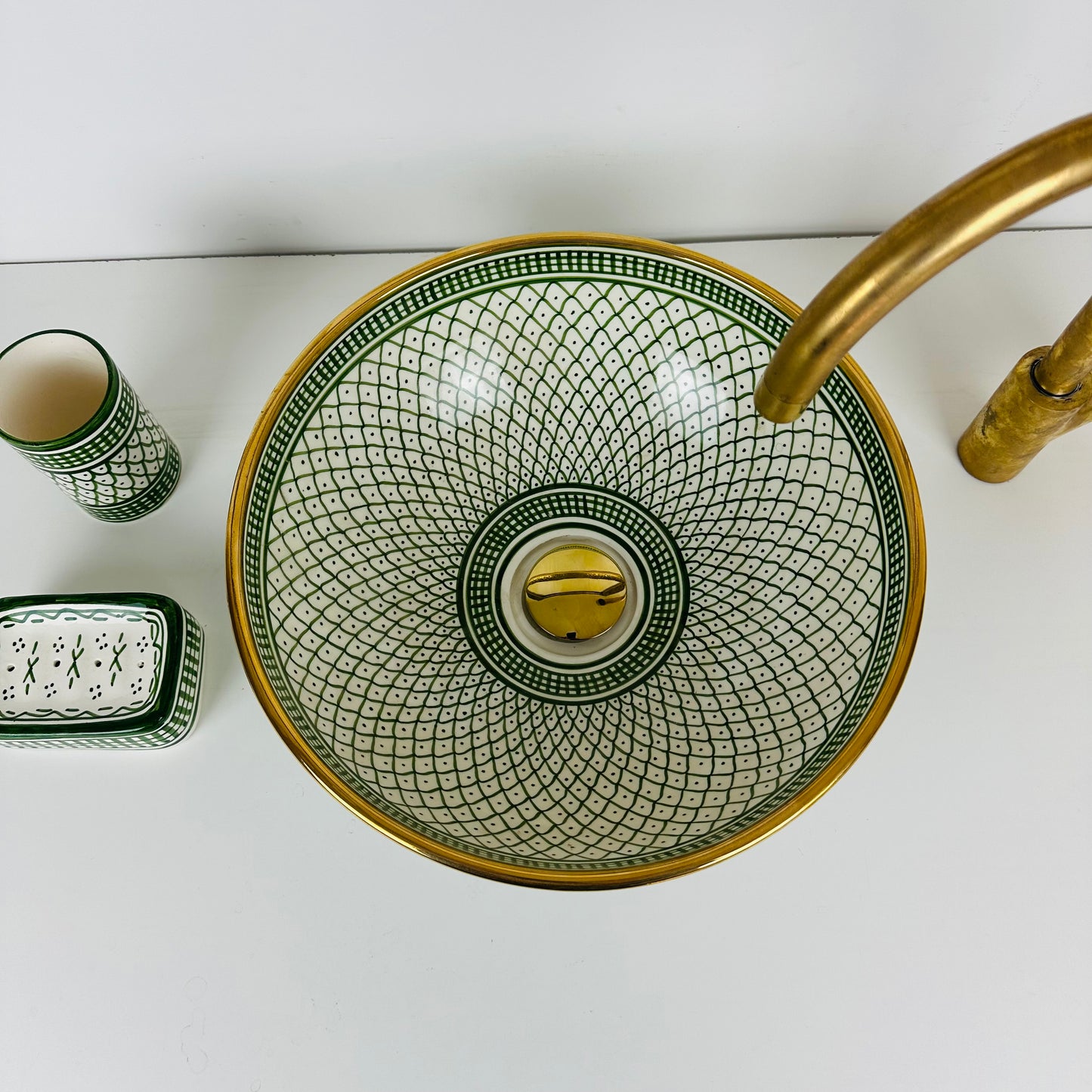 Golden Verde: Handcrafted Ceramic Sink in Green with 14k Gold