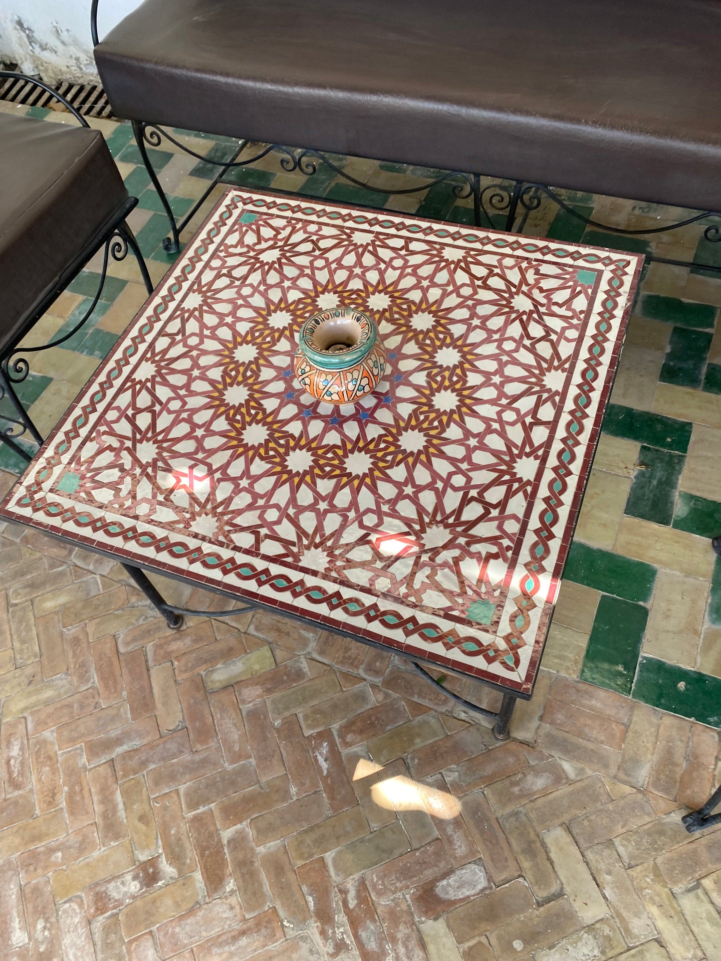 Handmade Moroccan Zellige Mosaic Coffee Table – Crimson Elegance