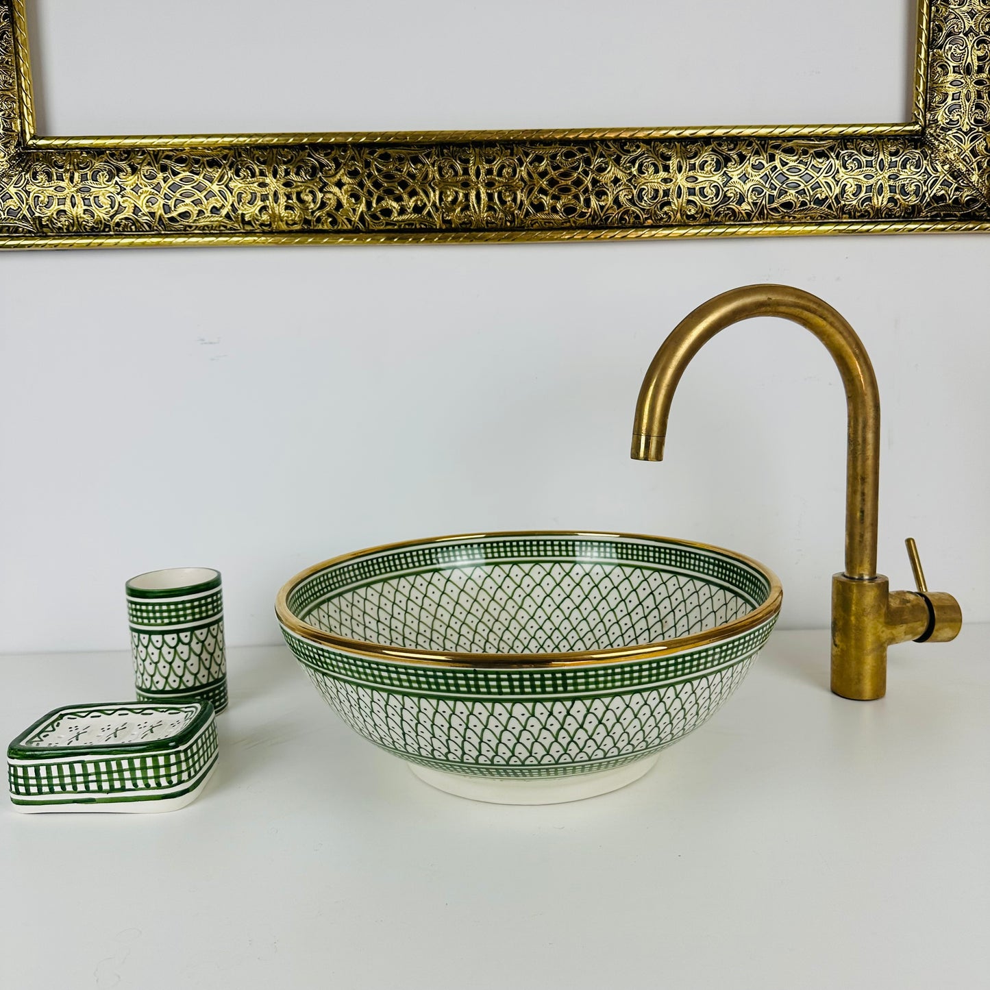 Golden Verde: Handcrafted Ceramic Sink in Green with 14k Gold
