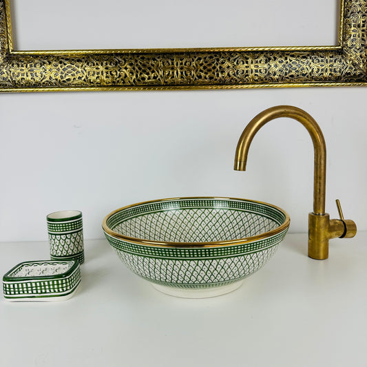 Golden Verde: Handcrafted Ceramic Sink in Green with 14k Gold