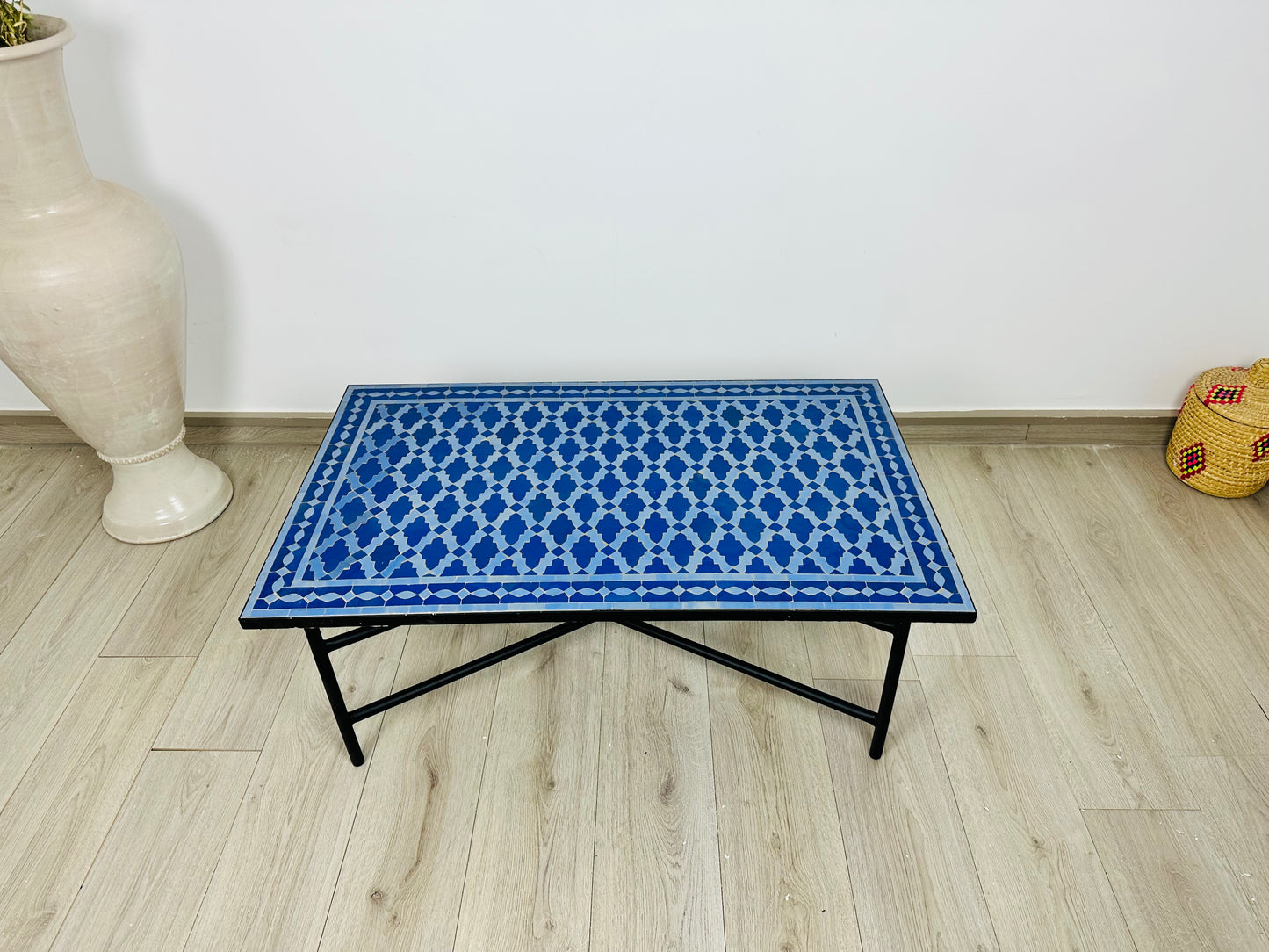 Handmade Moroccan Zellige Mosaic Table – Deep Blue Elegance