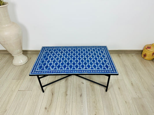 Handmade Moroccan Zellige Mosaic Table – Deep Blue Elegance