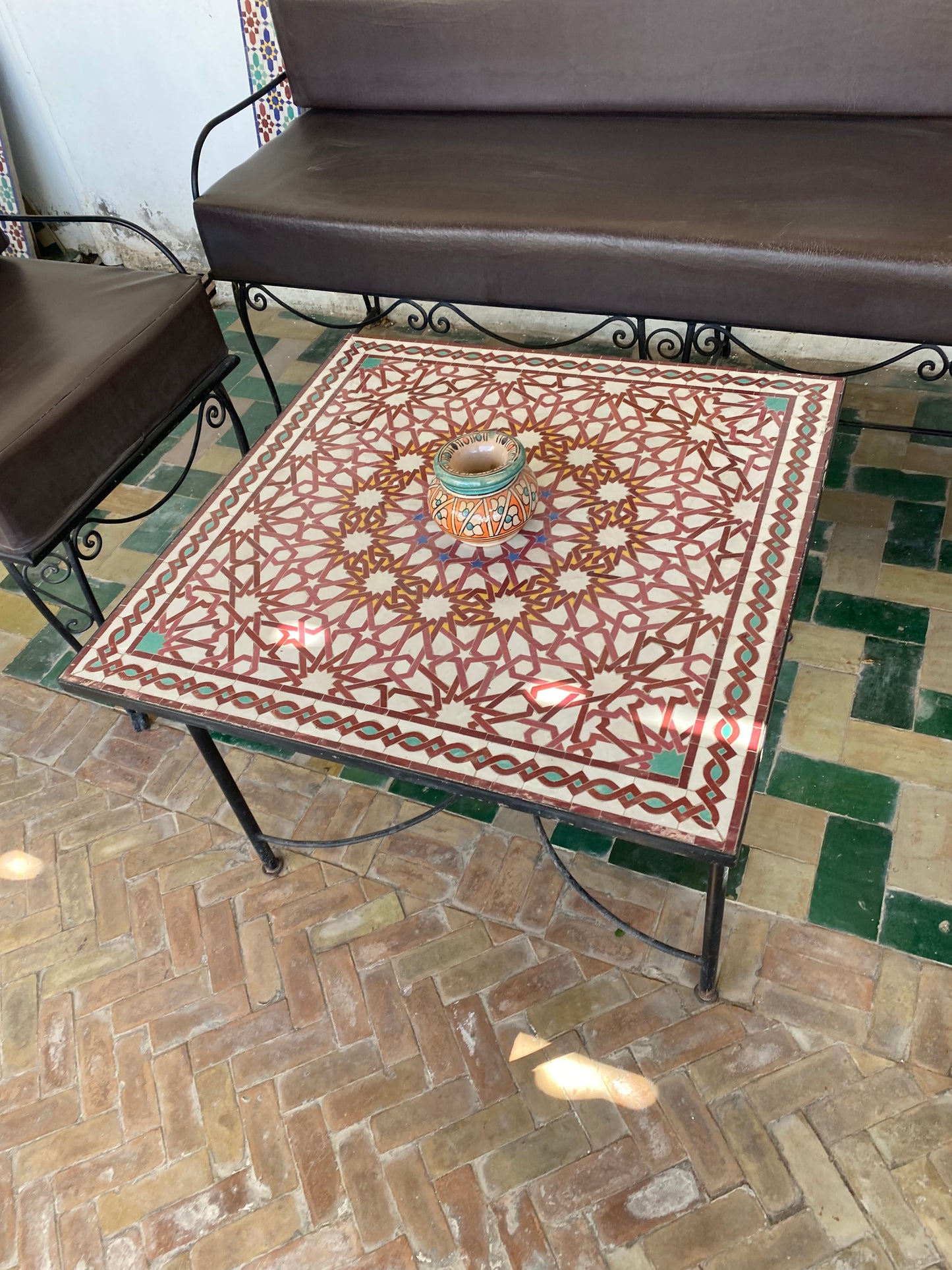 Handmade Moroccan Zellige Mosaic Coffee Table – Crimson Elegance