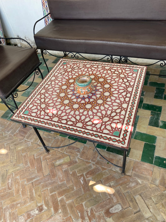 Handmade Moroccan Zellige Mosaic Coffee Table – Crimson Elegance