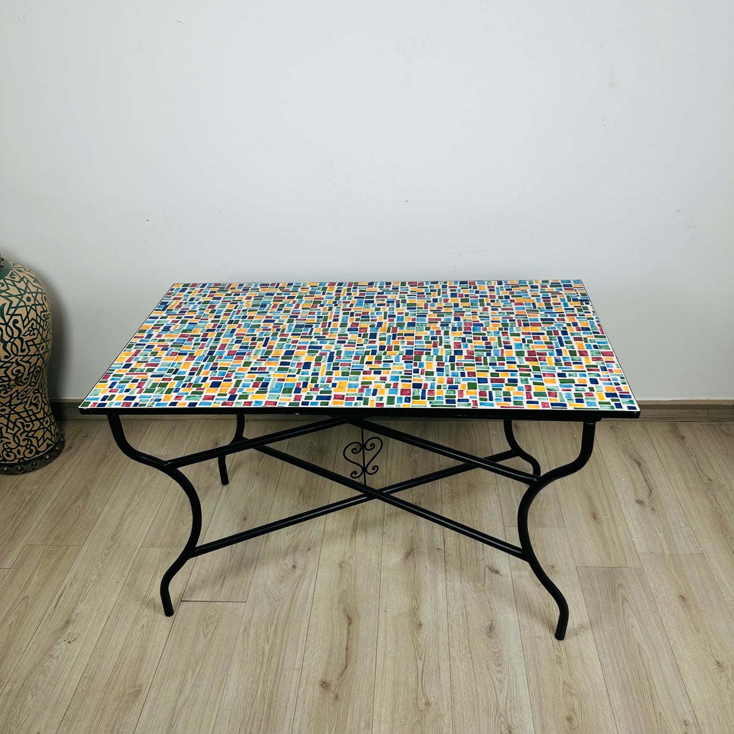 Handmade Moroccan Zellige Mosaic Table – Vibrant Abstract Design