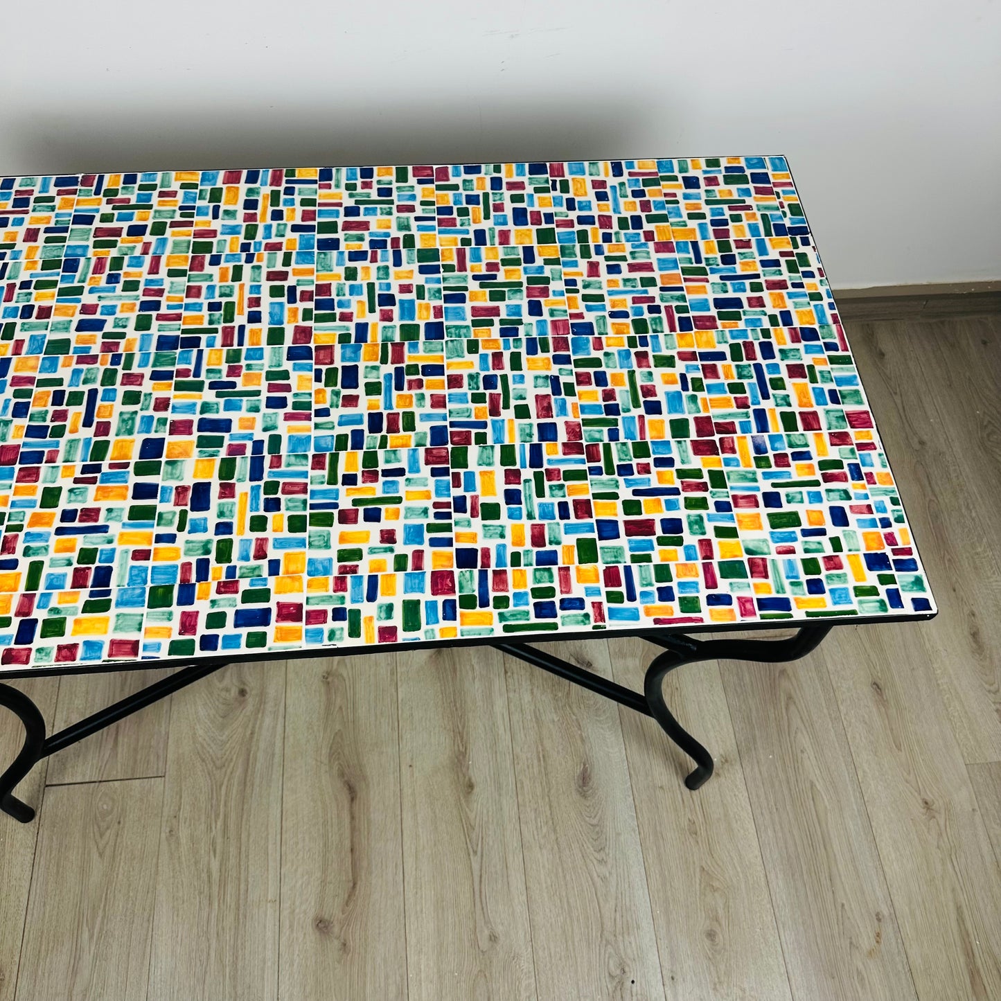 Handmade Moroccan Zellige Mosaic Table – Vibrant Abstract Design