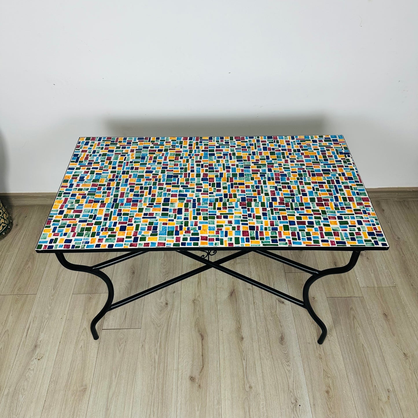 Handmade Moroccan Zellige Mosaic Table – Vibrant Abstract Design
