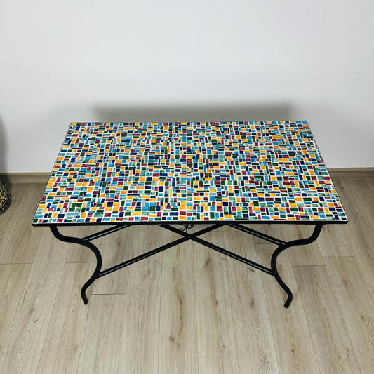 Handmade Moroccan Zellige Mosaic Table – Vibrant Abstract Design