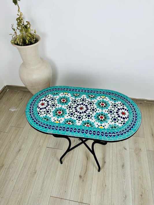 Handmade Moroccan Zellige Mosaic Table – Turquoise & Vibrant Elegance