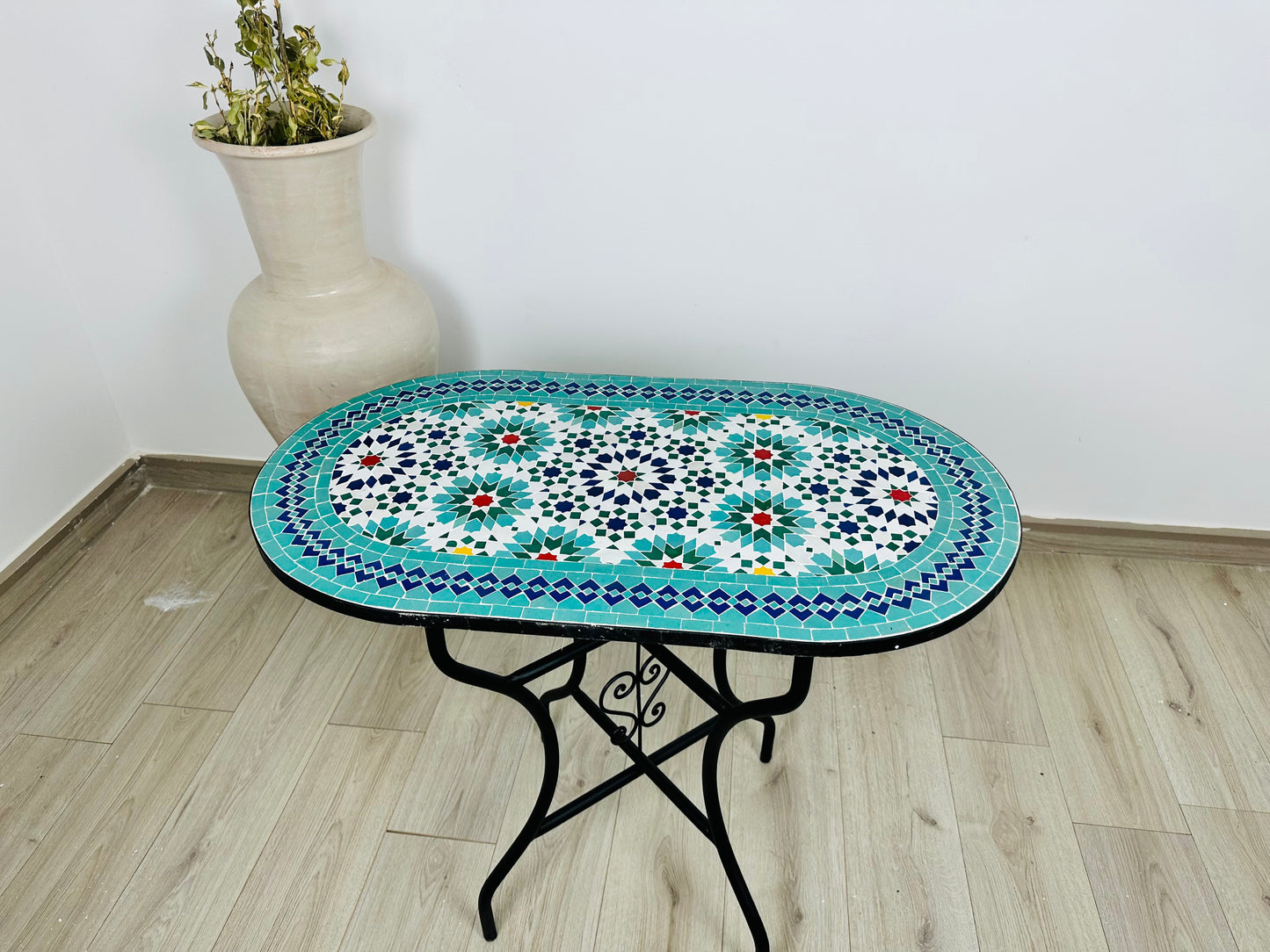 Handmade Moroccan Zellige Mosaic Table – Turquoise & Vibrant Elegance