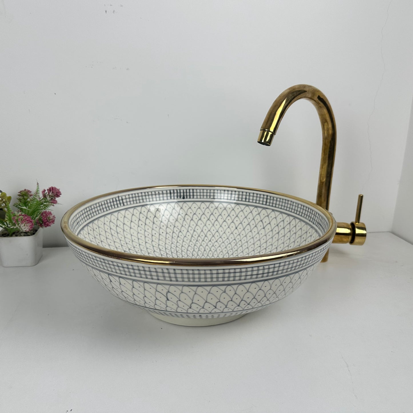 Cloud Mist: Handcrafted Ceramic Sink in Soft gray Color with 14K gold