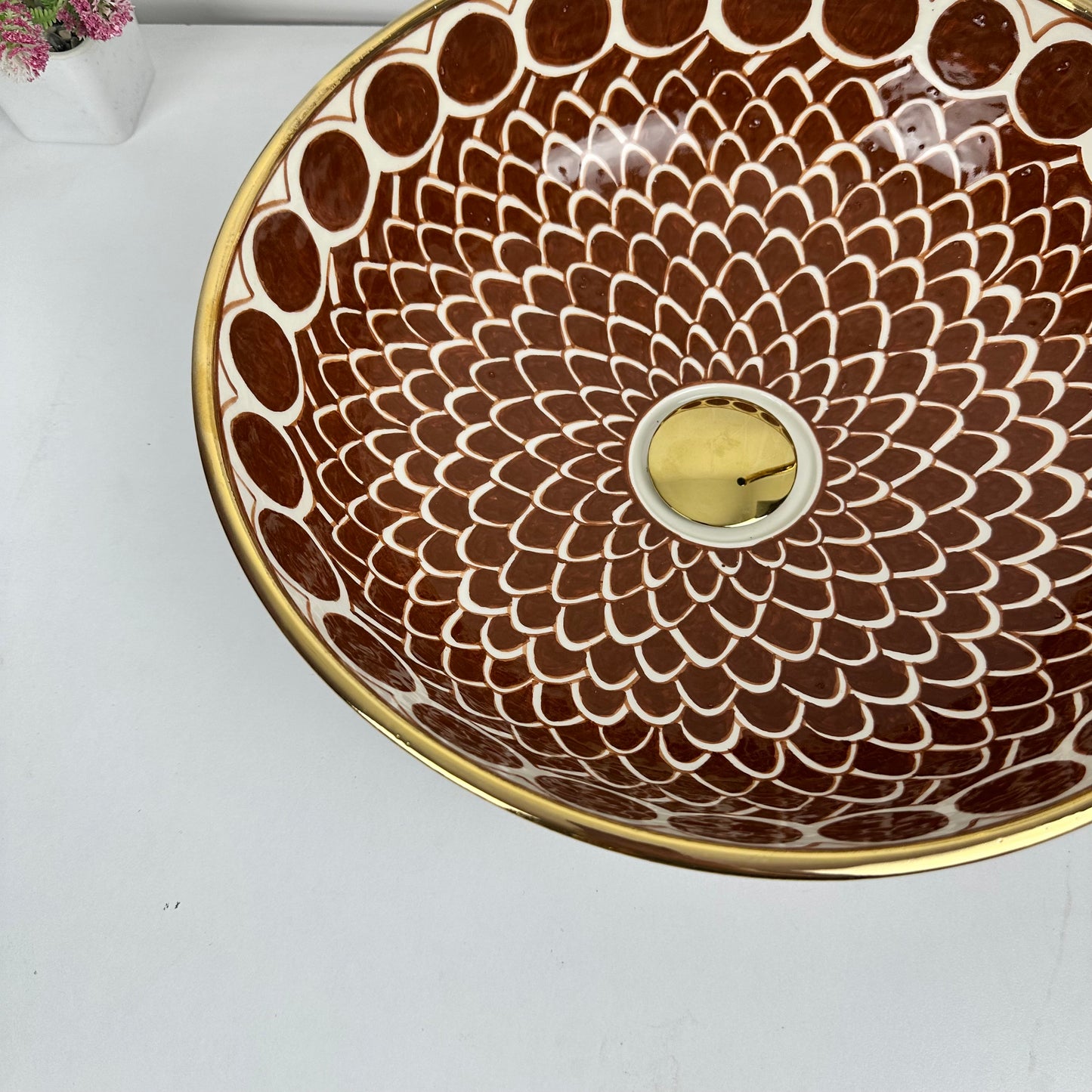 14K gold Sangria Splendor: Handcrafted Ceramic Sink in Rich Sangria Hue with 14K Gold