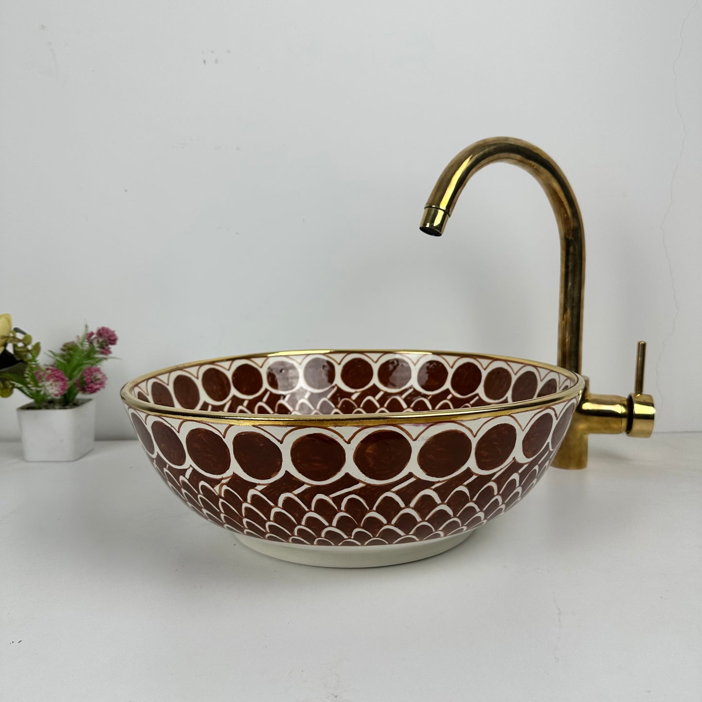 14K gold Sangria Splendor: Handcrafted Ceramic Sink in Rich Sangria Hue with 14K Gold