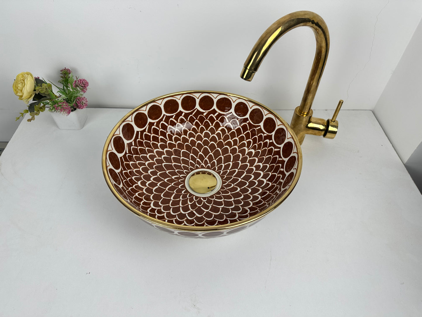 14K gold Sangria Splendor: Handcrafted Ceramic Sink in Rich Sangria Hue with 14K Gold