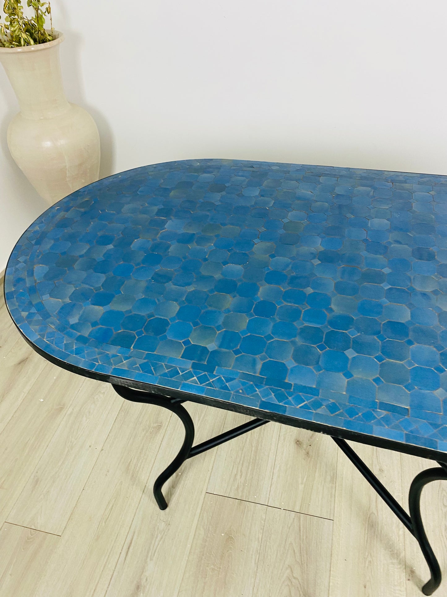 Handmade Moroccan Zellige Mosaic Table – Deep Blue Elegance