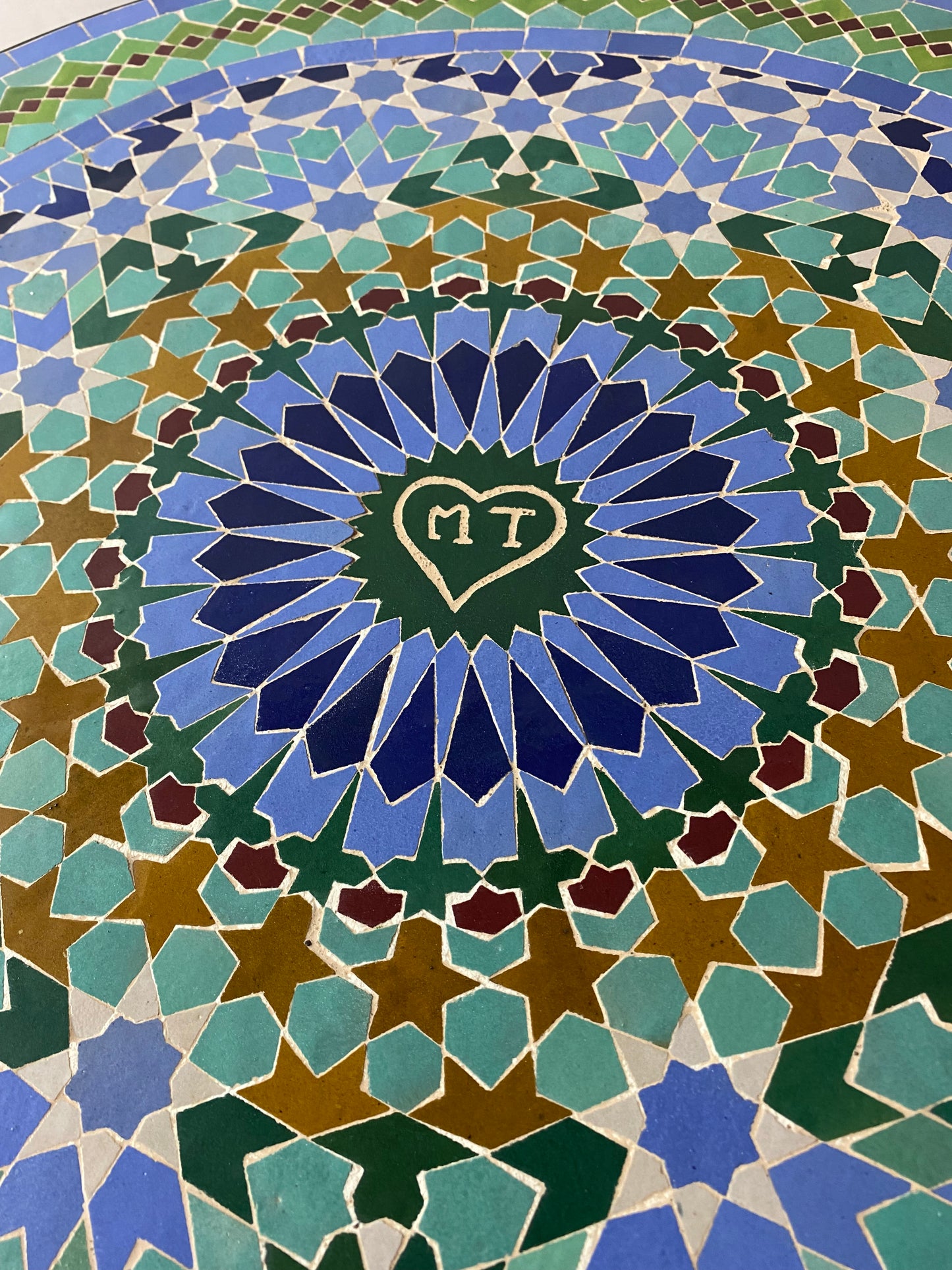 Handmade Moroccan Zellige Mosaic Table – Tranquil Blue & Green Harmony