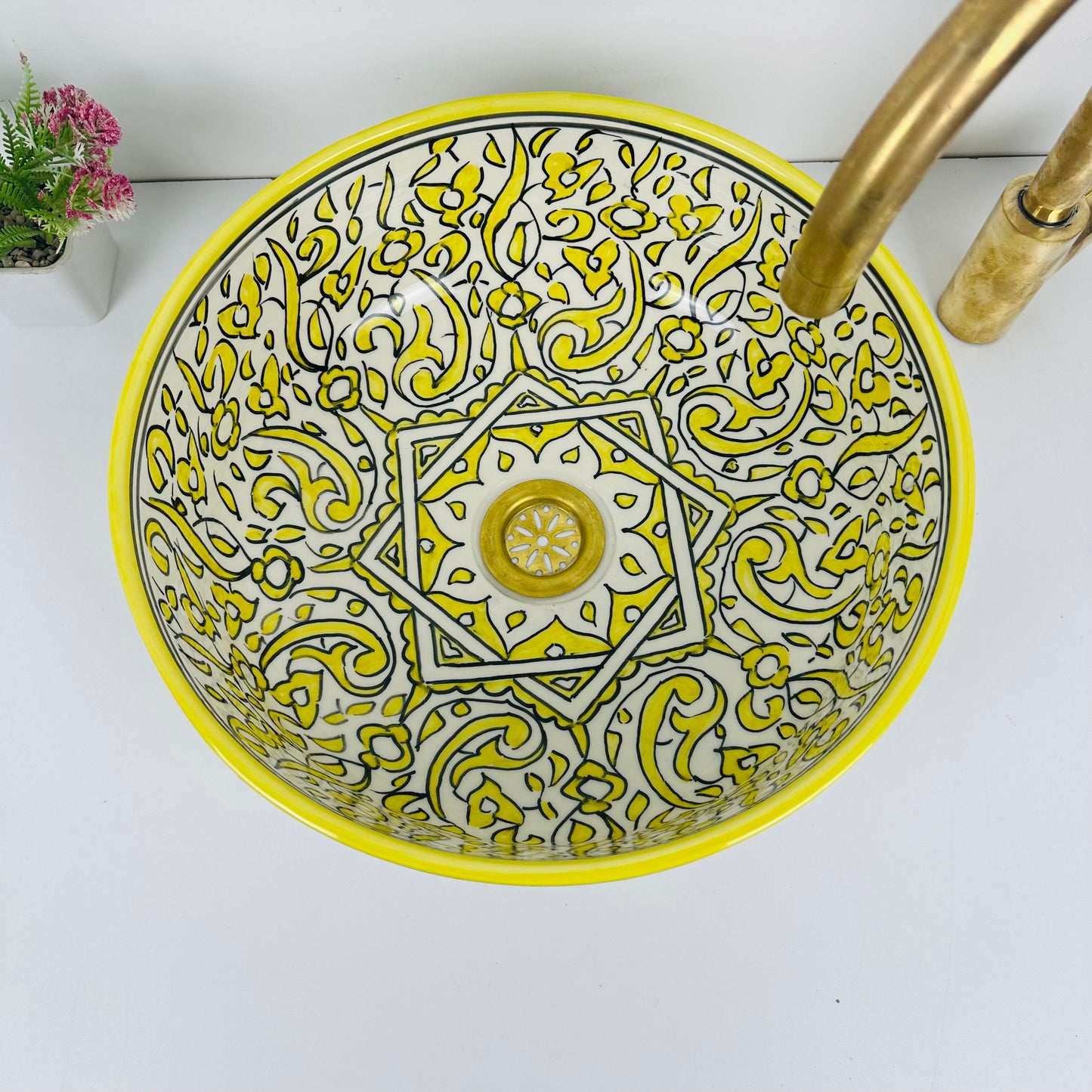 Sunlit Splendor: Handcrafted Ceramic Sink in Vibrant Yellow