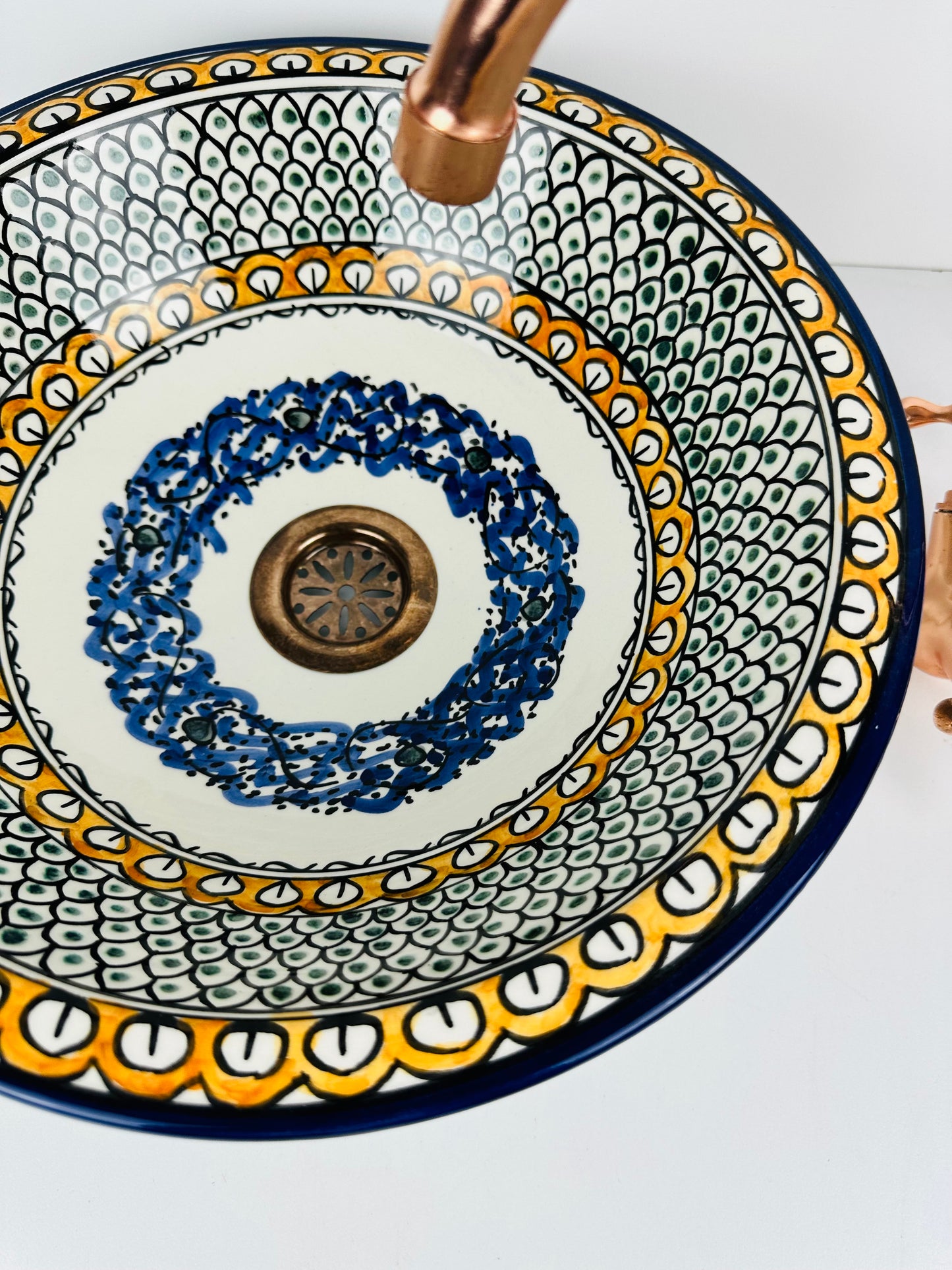 Tropical Fusion: Handcrafted Ceramic Sink with Orange and Blue Accents