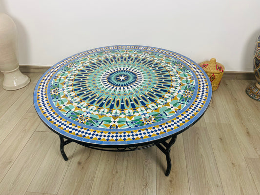 Handmade Mandala Zellige Mosaic Dining Table – Radiant Starburst Elegance