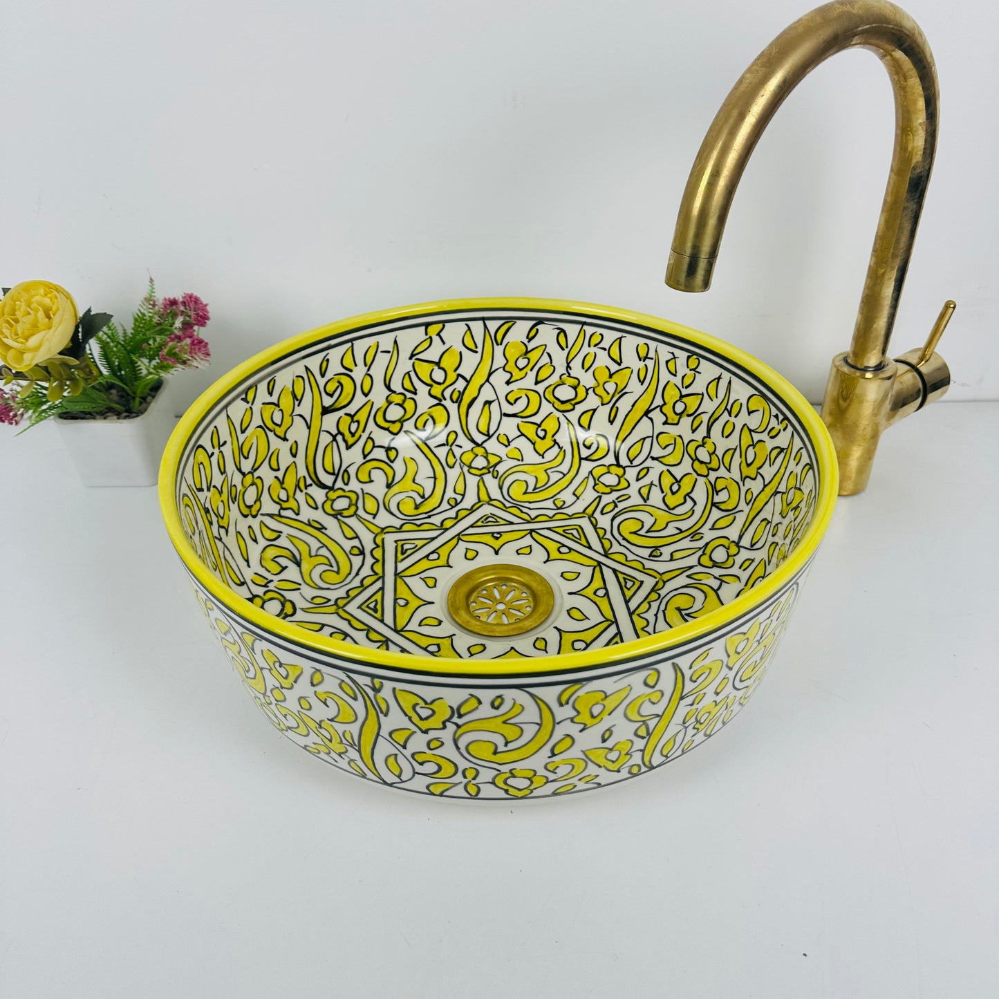 Sunlit Splendor: Handcrafted Ceramic Sink in Vibrant Yellow