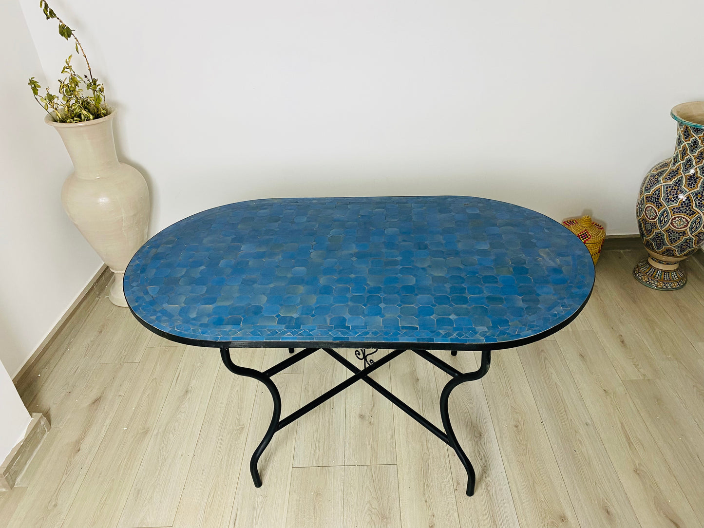 Handmade Moroccan Zellige Mosaic Table – Deep Blue Elegance