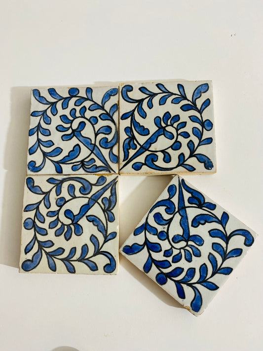 Hand-Painted Moroccan Blue Vine Tile