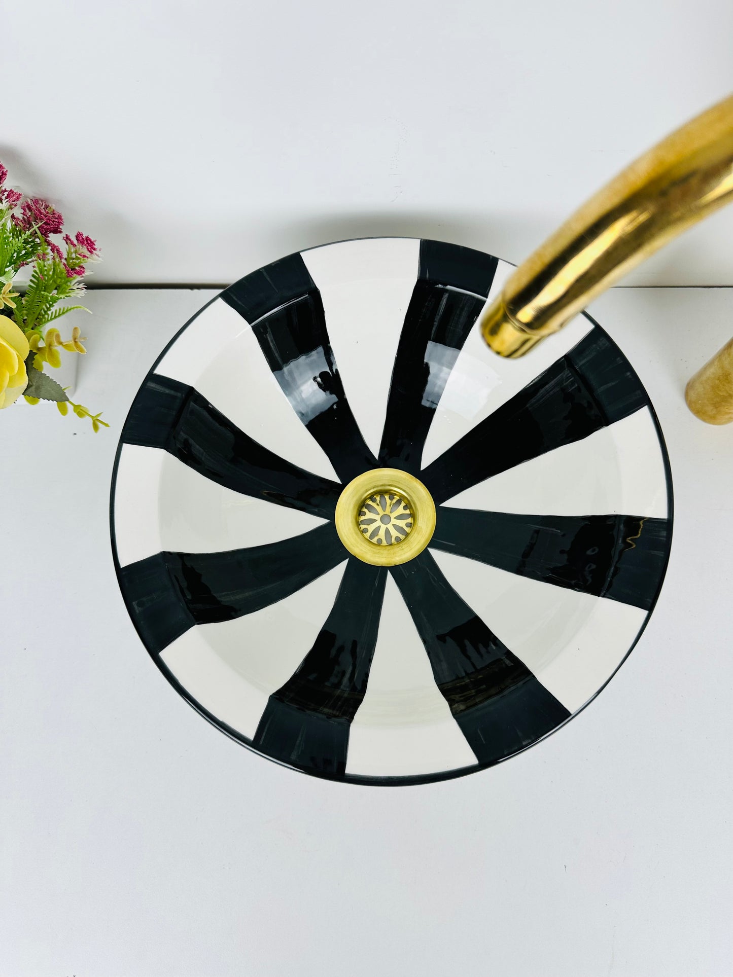 Ink Barcode: Handcrafted Ceramic Sink with Black Barcode Design