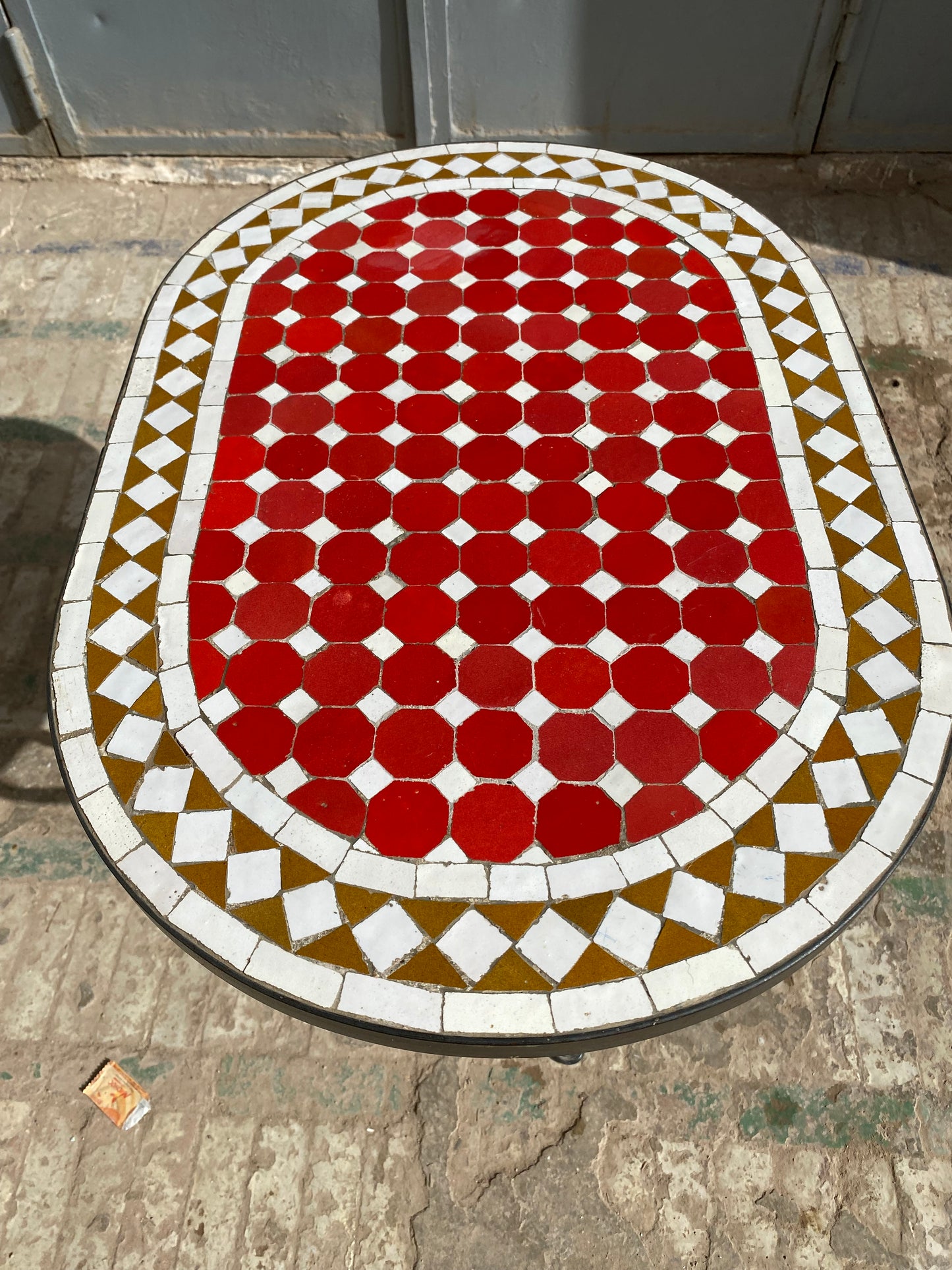 Handmade Moroccan Zellige Mosaic Table – Bold Red & Geometric Elegance