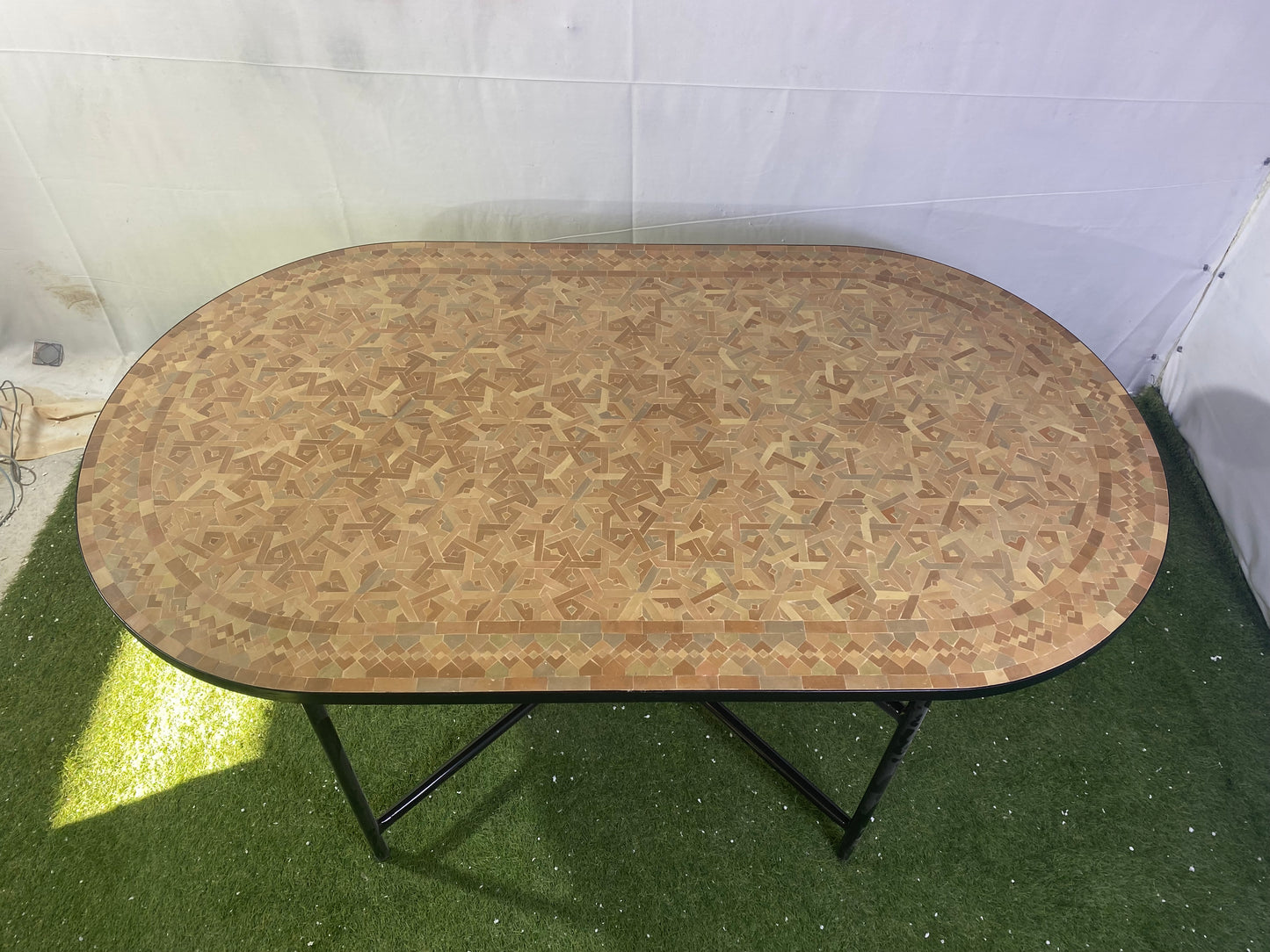 Raw Clay Handmade Zellige Mosaic Table – Earthy Brown Tones & Geometric Elegance