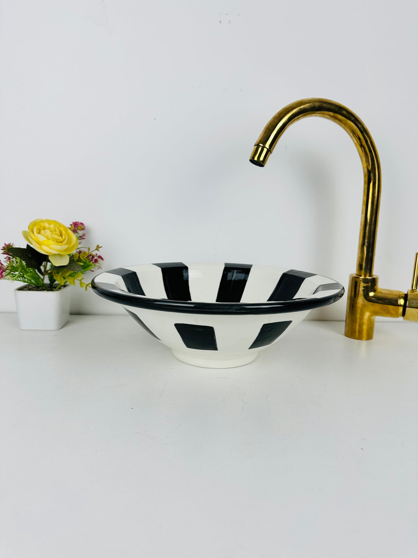 Ink Barcode: Handcrafted Ceramic Sink with Black Barcode Design