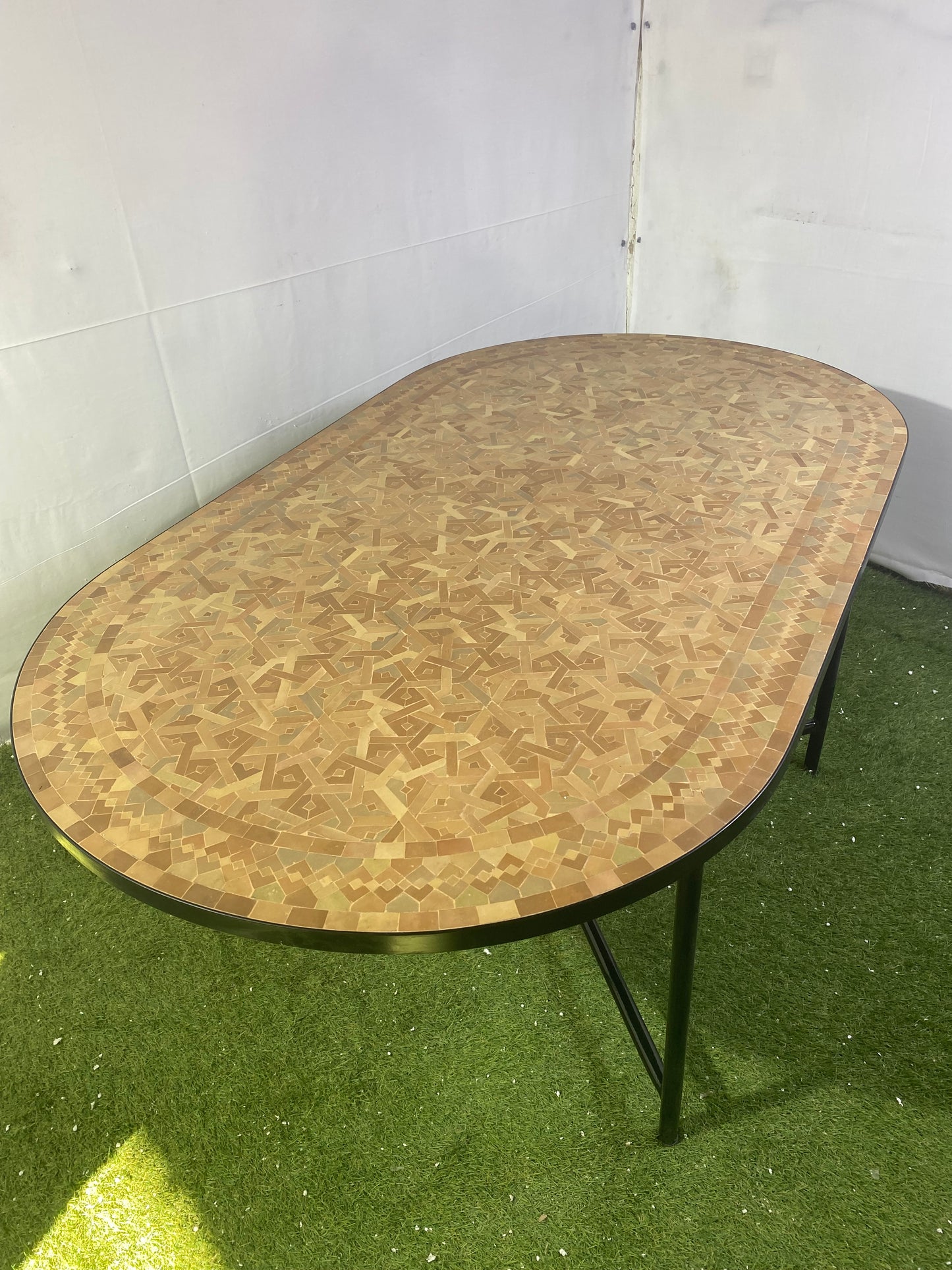 Raw Clay Handmade Zellige Mosaic Table – Earthy Brown Tones & Geometric Elegance