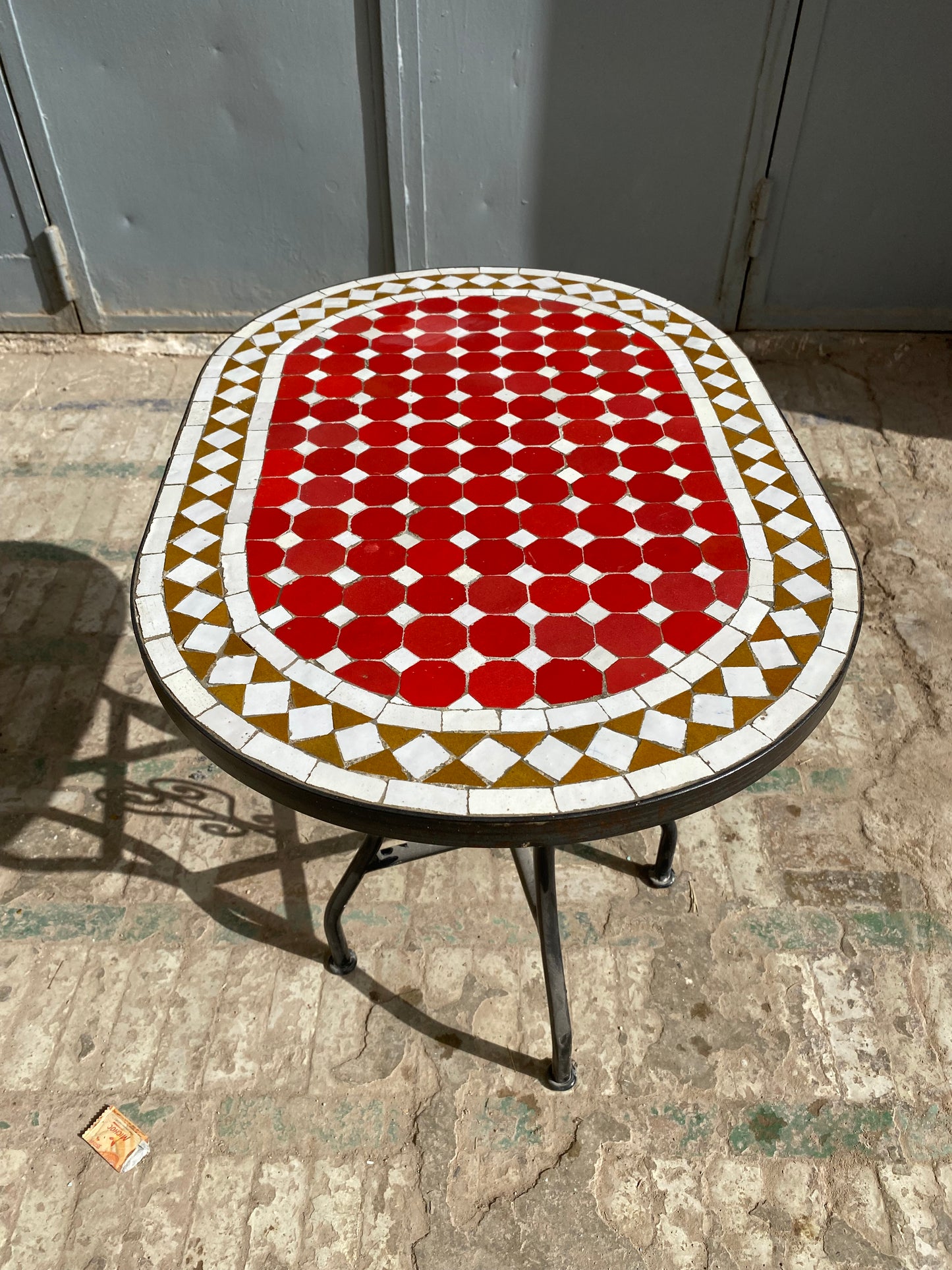 Handmade Moroccan Zellige Mosaic Table – Bold Red & Geometric Elegance