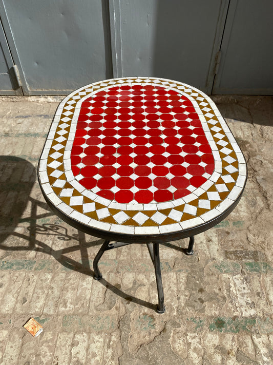 Handmade Moroccan Zellige Mosaic Table – Bold Red & Geometric Elegance