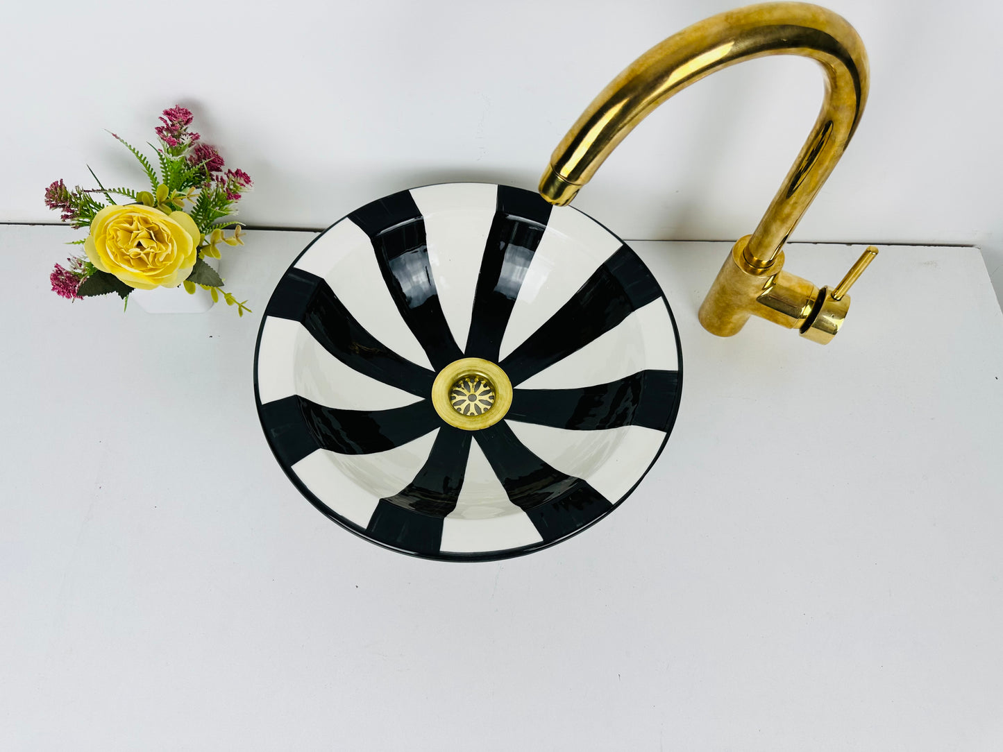 Ink Barcode: Handcrafted Ceramic Sink with Black Barcode Design