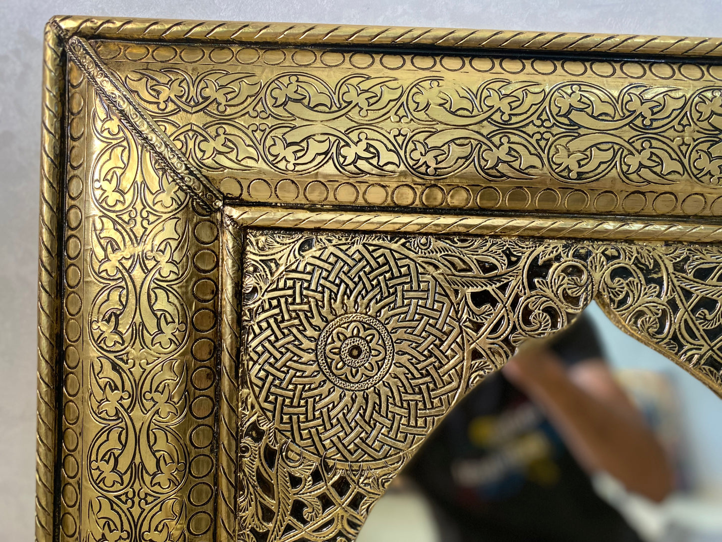 Wall mirror large Gold color handmade engraved Brass