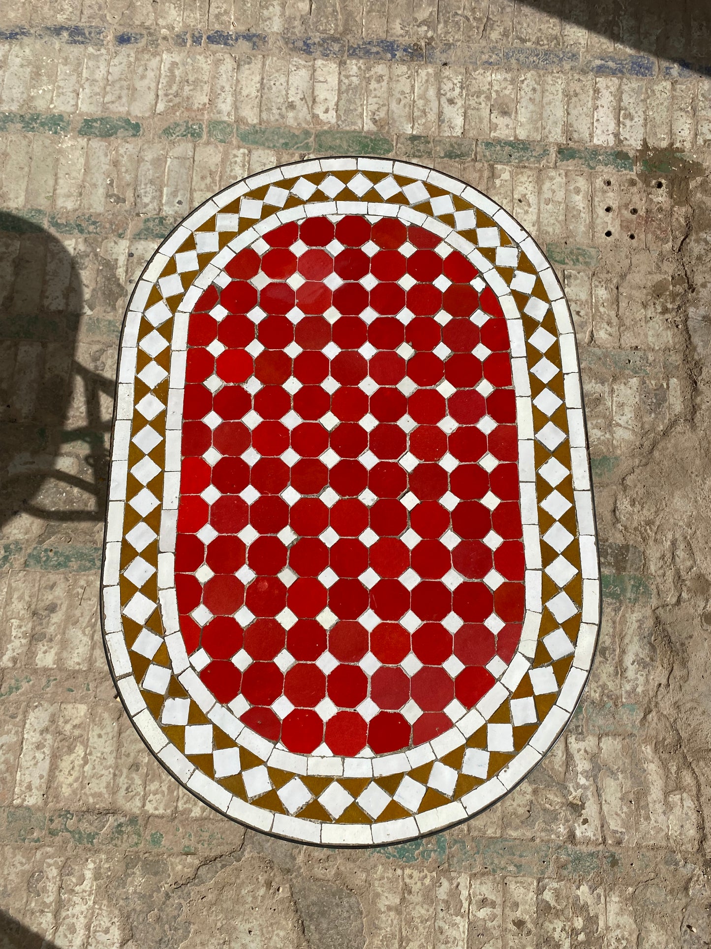 Handmade Moroccan Zellige Mosaic Table – Bold Red & Geometric Elegance
