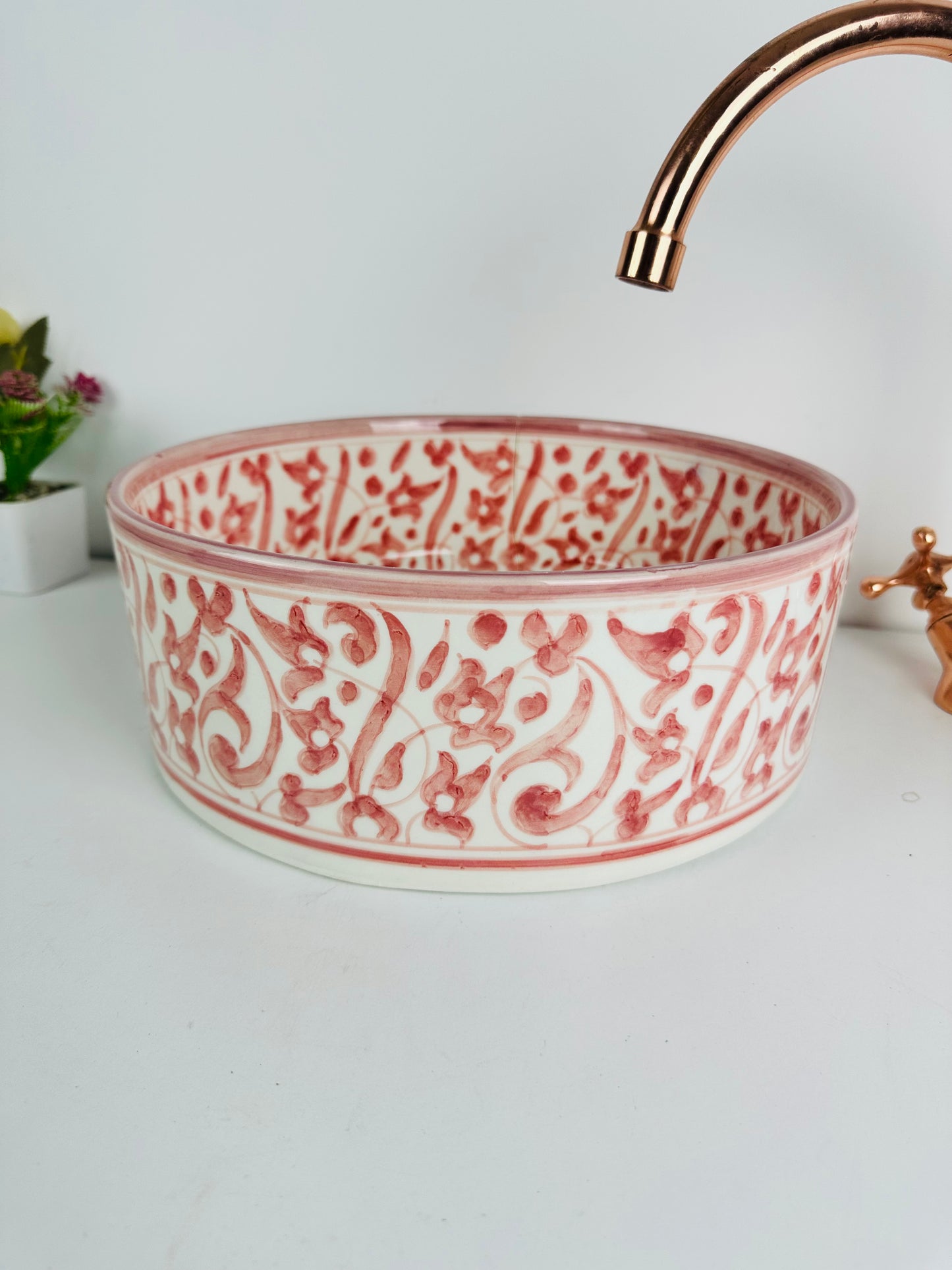 Blushing Red: Handcrafted Ceramic Sink in Blush Red Hue