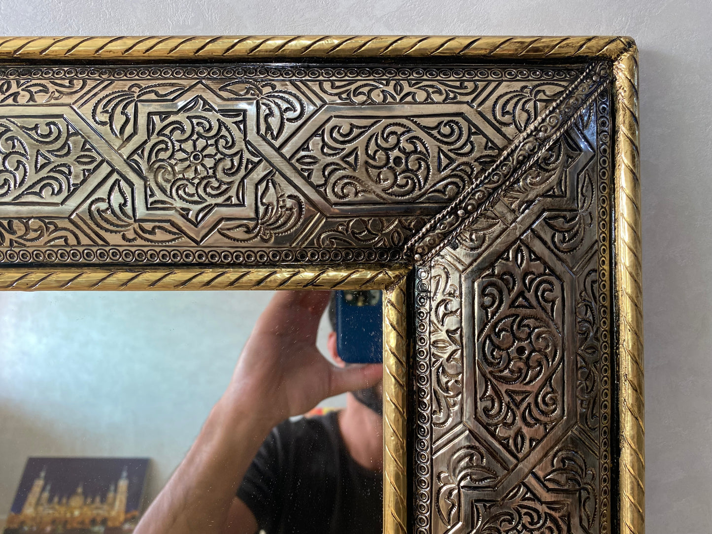 Moroccan Mirror - wall mirror - large mirror silver and Gold color - handmade mirror - engraved Brass - free worldwide shipping