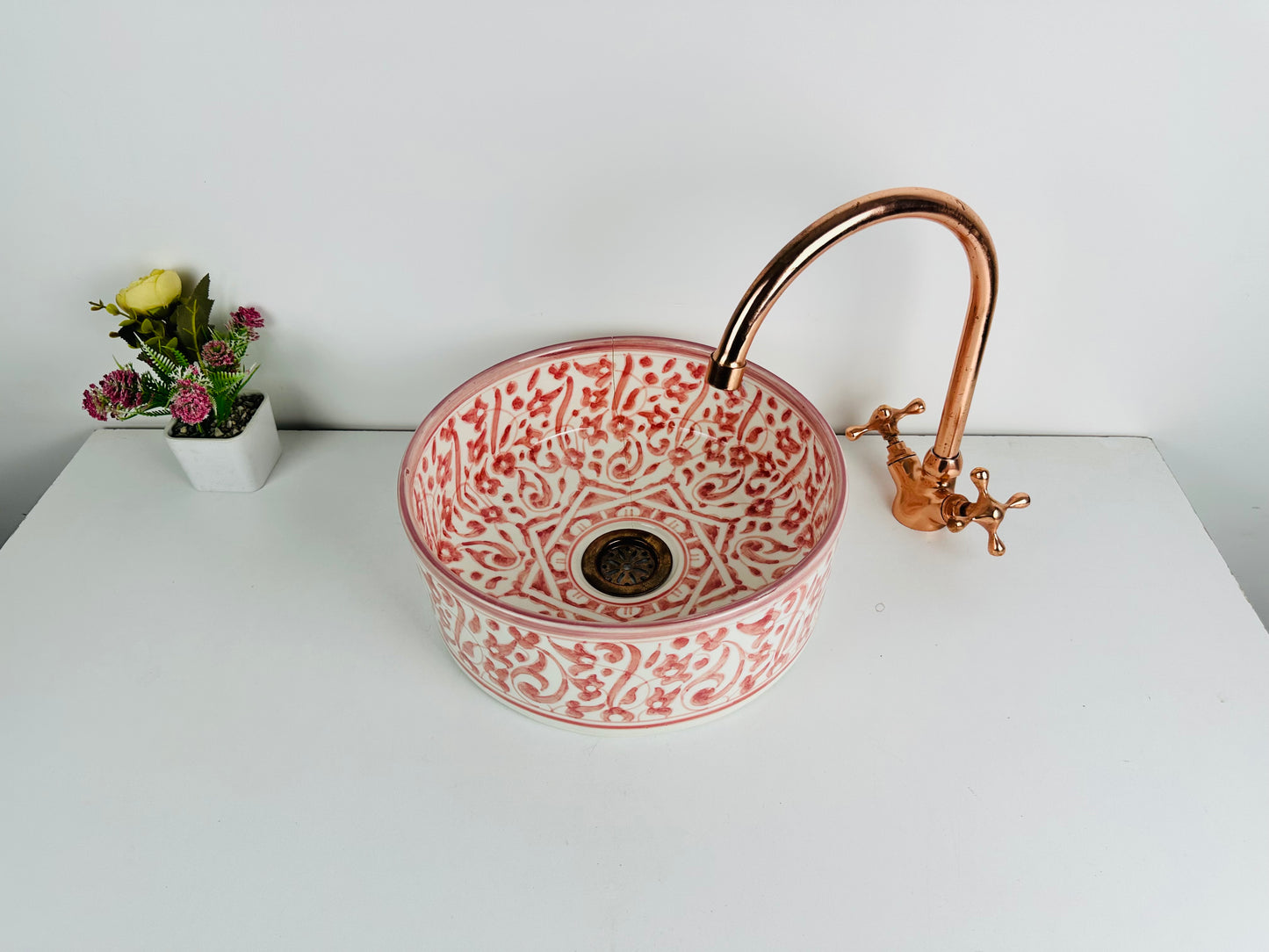 Blushing Red: Handcrafted Ceramic Sink in Blush Red Hue