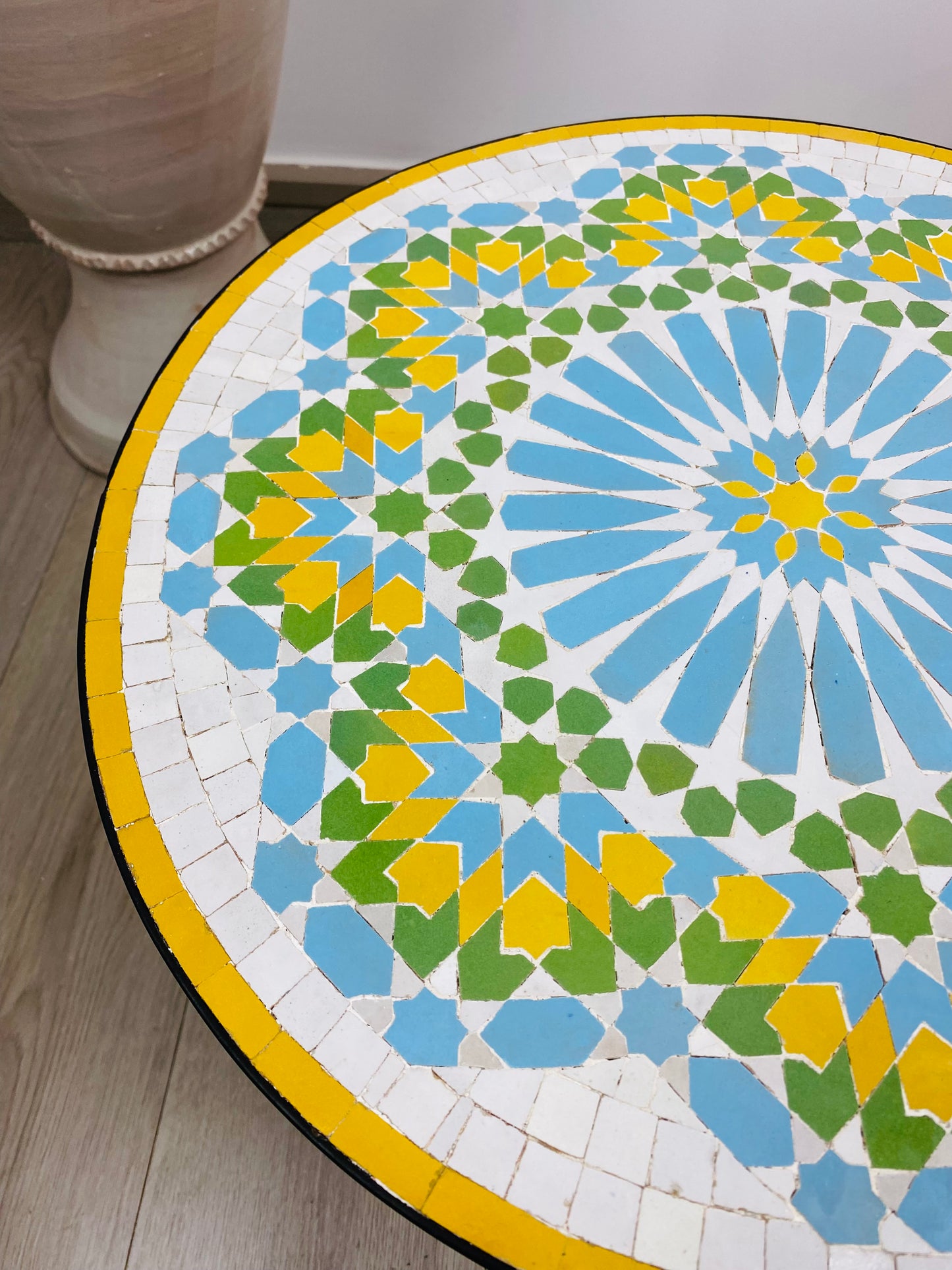 Handmade Moroccan Zellige Mosaic Side Table – Sunburst Charm