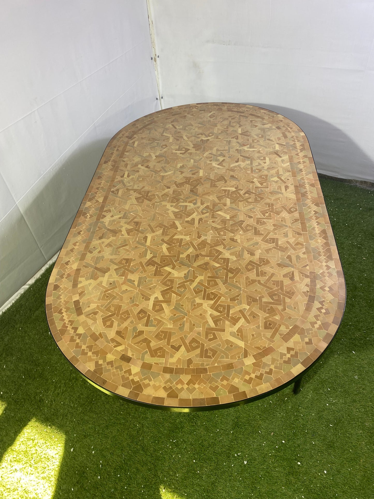 Raw Clay Handmade Zellige Mosaic Table – Earthy Brown Tones & Geometric Elegance