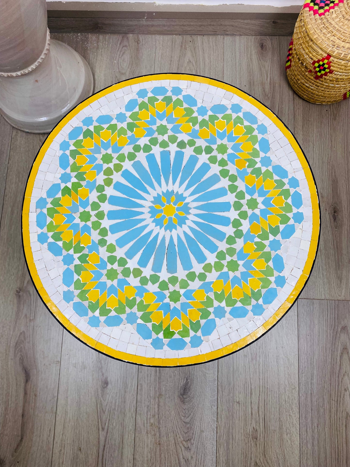 Handmade Moroccan Zellige Mosaic Side Table – Sunburst Charm